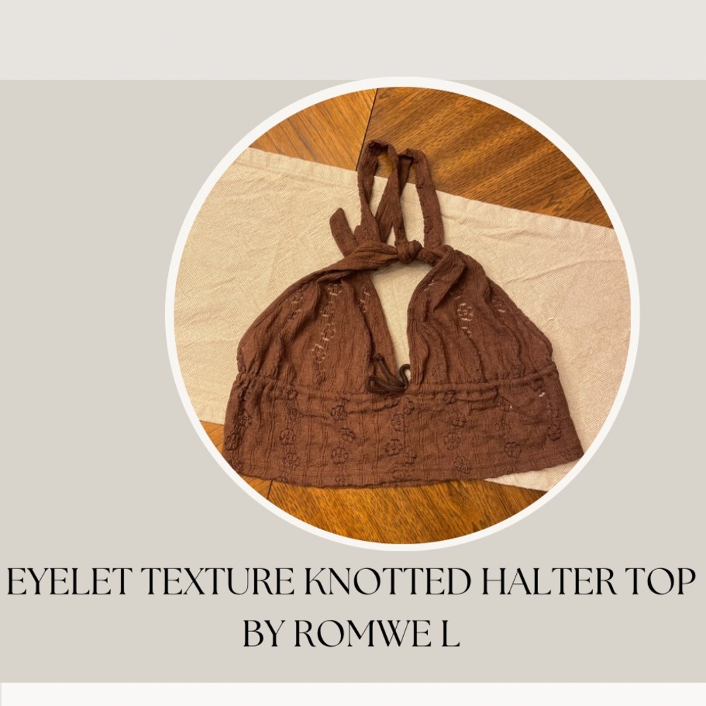 EYELET TEXTURE KNOTTED HALTER TOP BY ROMWE L